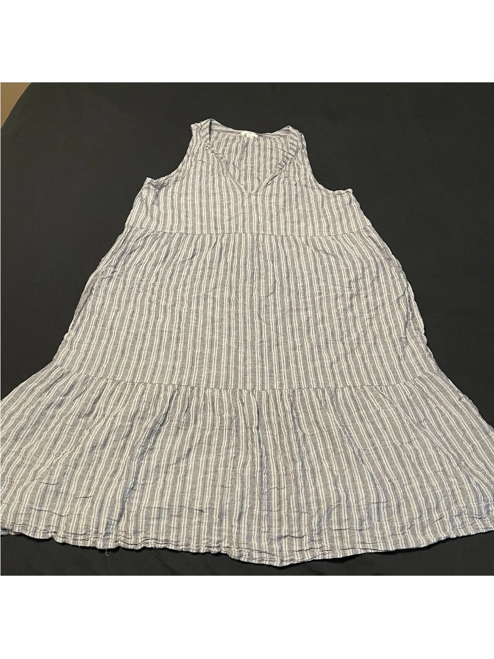DYLAN Blue & White Striped Midi Dress Size M Cotton Tiered 100% Cotton